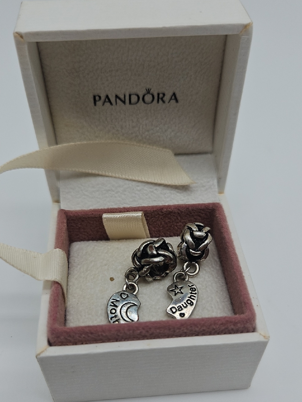 Pandora Silver Mother & Daughter Split Heart Dangle Charm Pendant